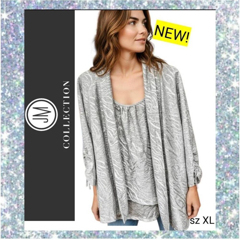 JM Collection NEW! Silver Metallic 2 Piece Set Top & Jacket Formal Cocktail Wear